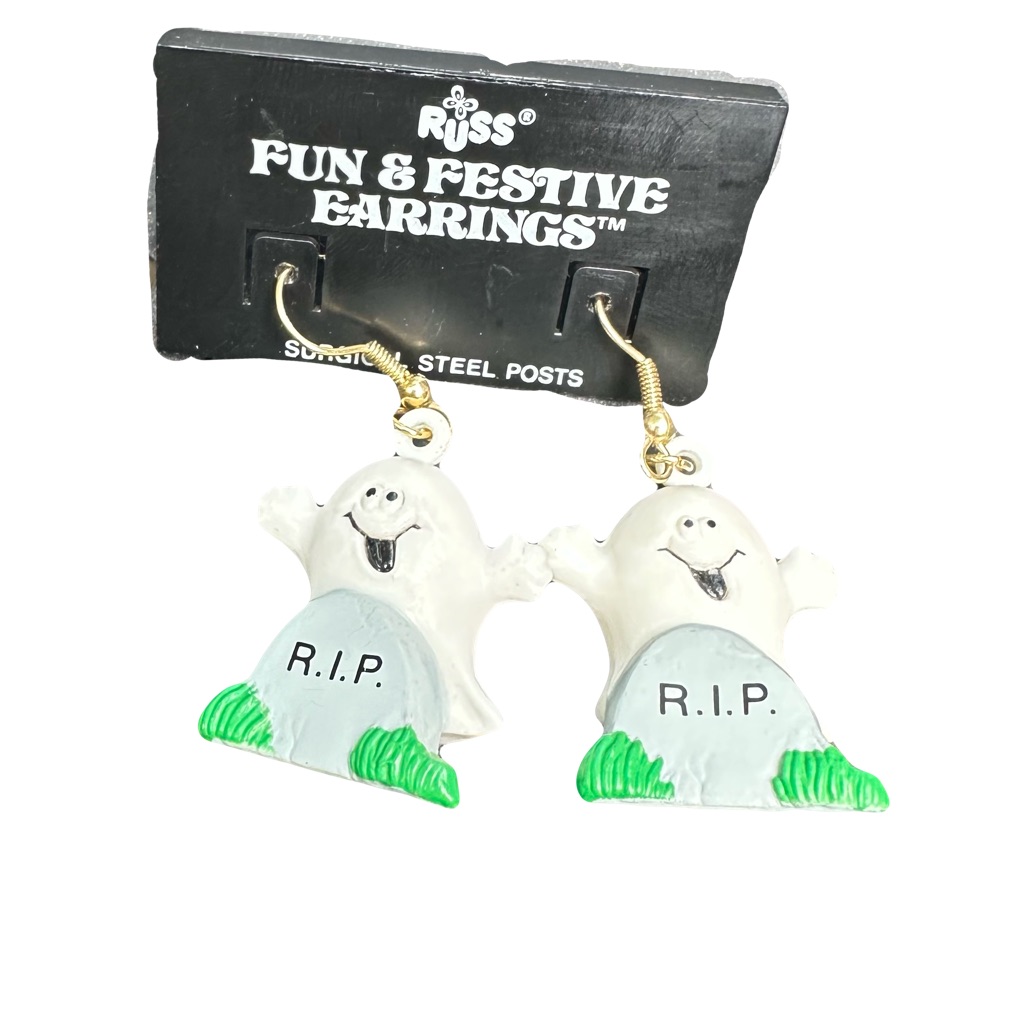 Russ Ghost Earrings With R.I.P. Design